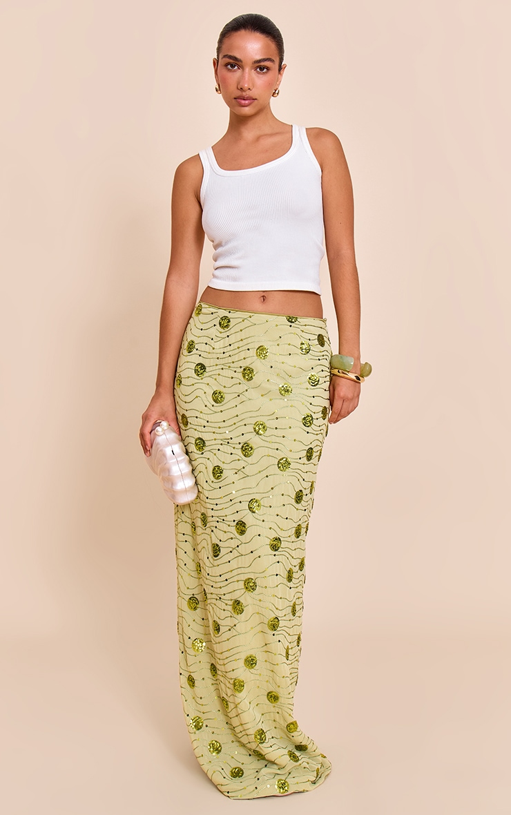 Sage Green Embellished Maxi Skirt image 1