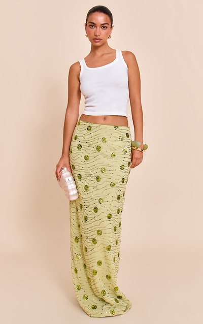 Sage Green Embellished Maxi Skirt