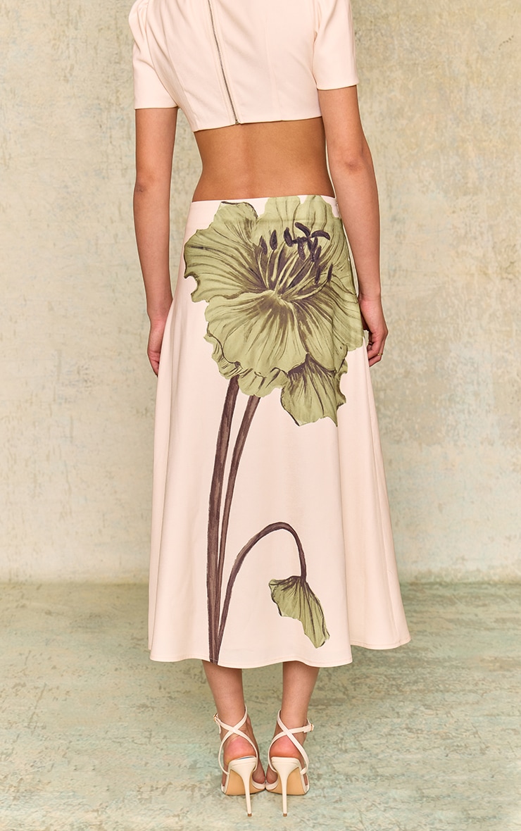 Ecru Floral Printed Midaxi Skirt image 3