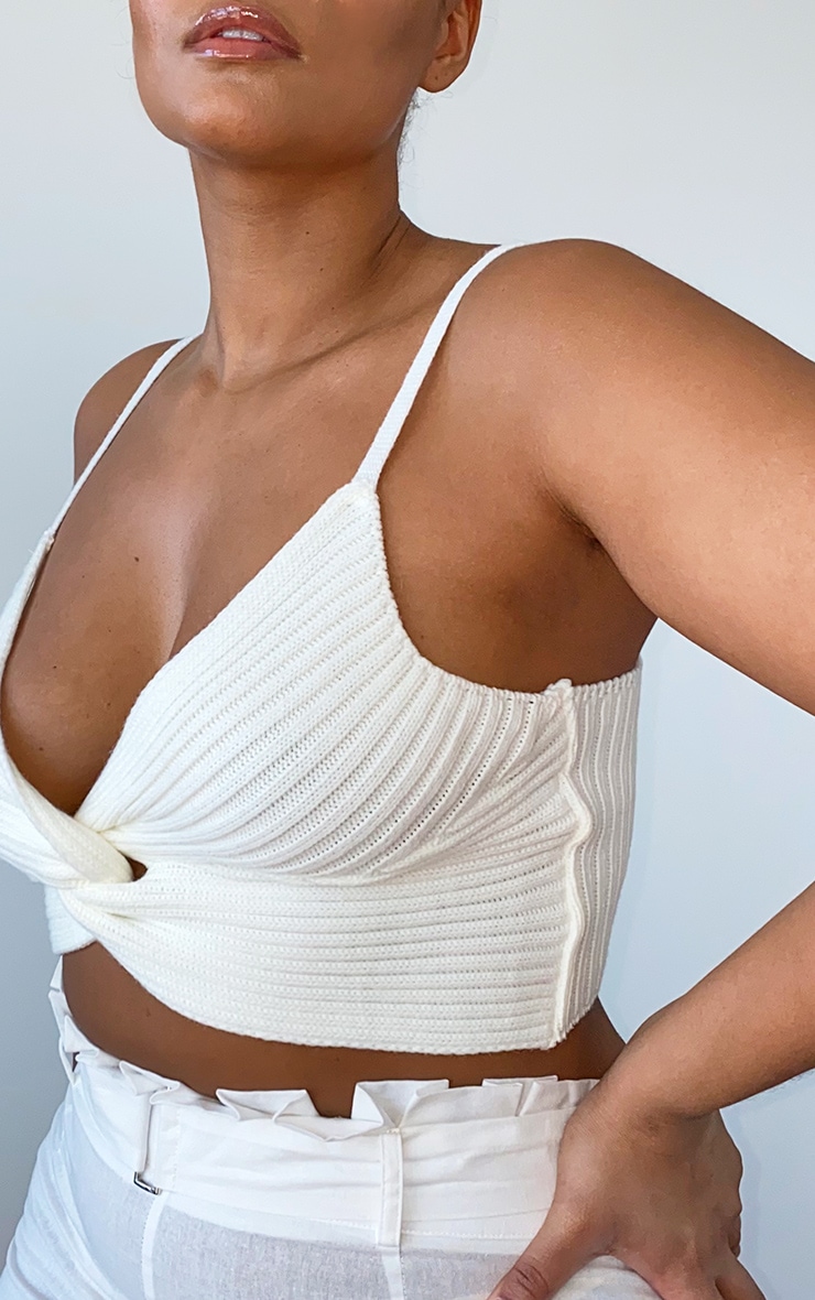 Plus Cream Knit Twist Front Crop Top image 4