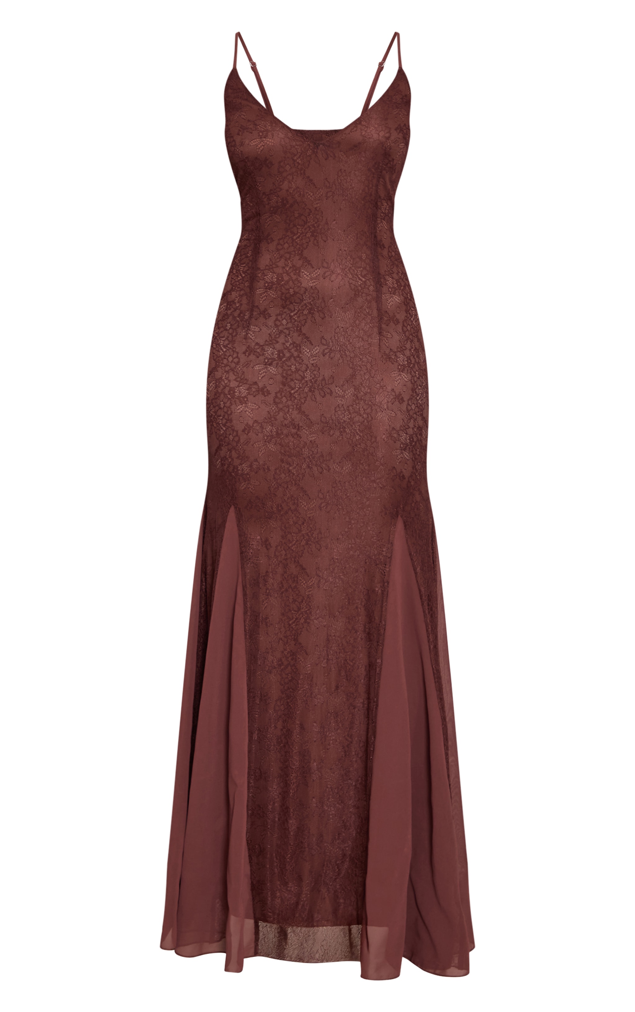 Robe longue en dentelle chocolat à godet image 5