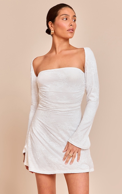 Petite White Lace Long Sleeve Dress