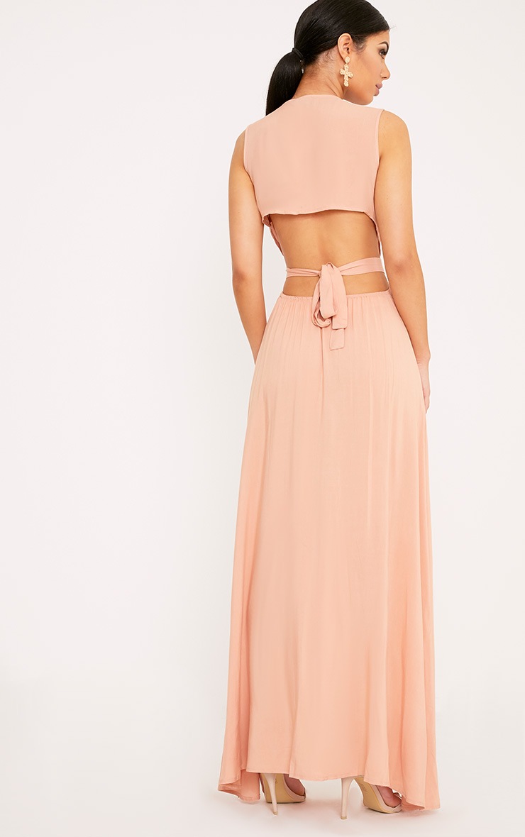 Harlie Nude Tie Back Button Down Maxi Dress PrettyLittleThing