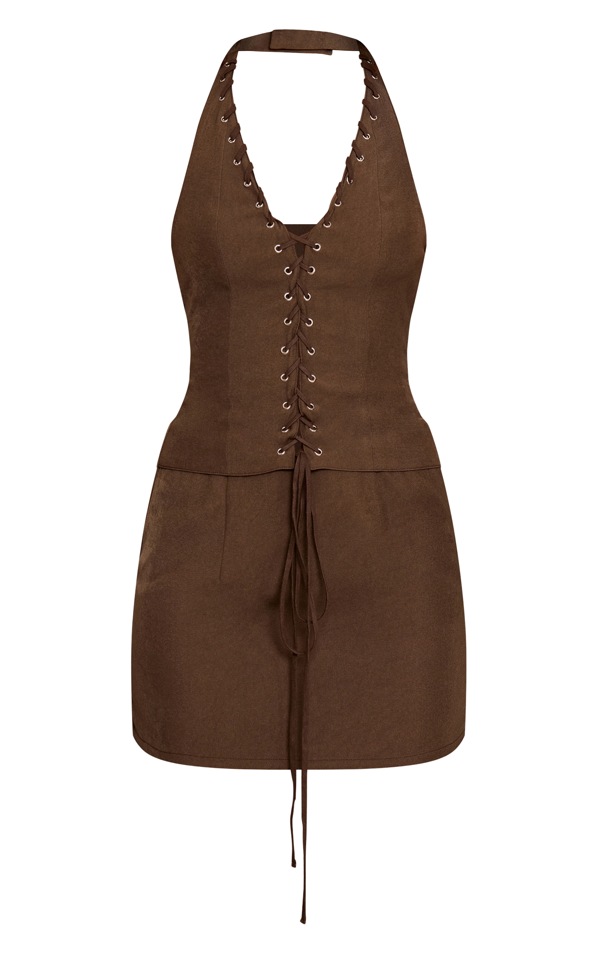 Chocolate Woven Lace Up Mini Dress image 5