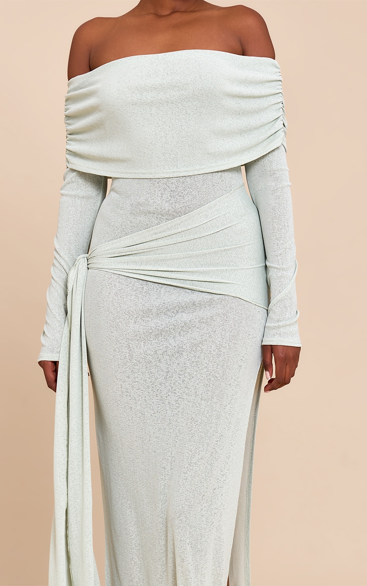 Sage Onion Skin Bardot Tie Waist Maxi Dress image 4