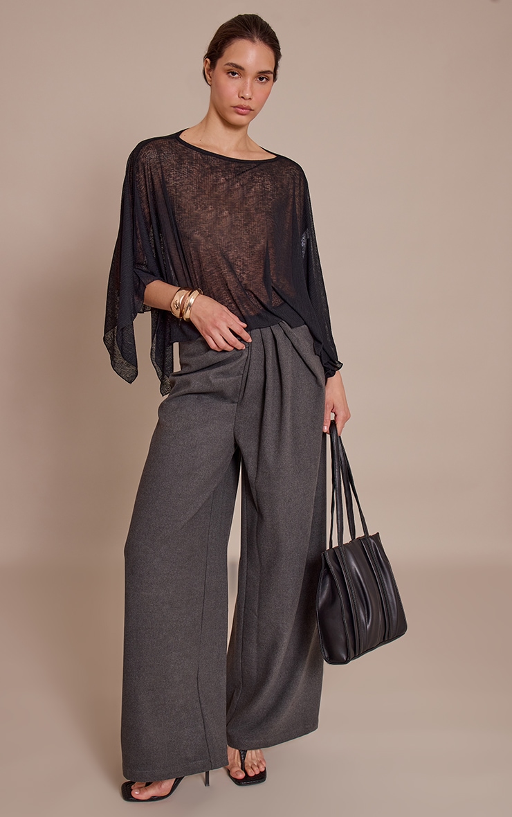 Charcoal Brushed Tailored Woven Pleat Detail Wide Leg Pants image 1