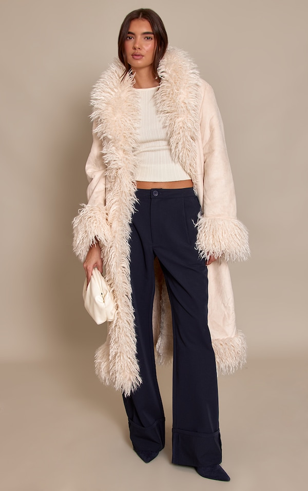 Navy Woven Tailored Wide Leg Pleated Pants