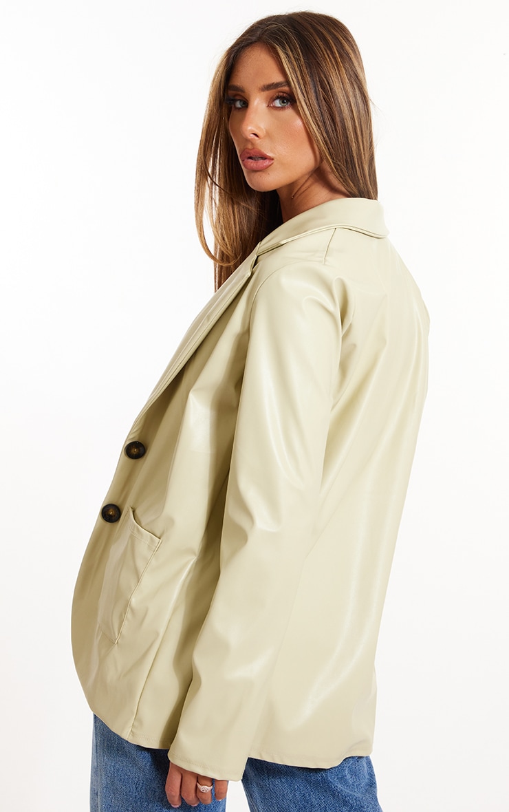 Sage Basic Pocket Detail Curved Hem Faux Leather Blazer image 2