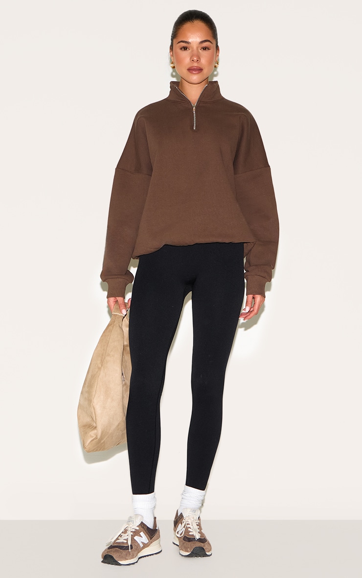 Espresso Premium High Neck Quarter Zip Oversized Sweatshirt image 3