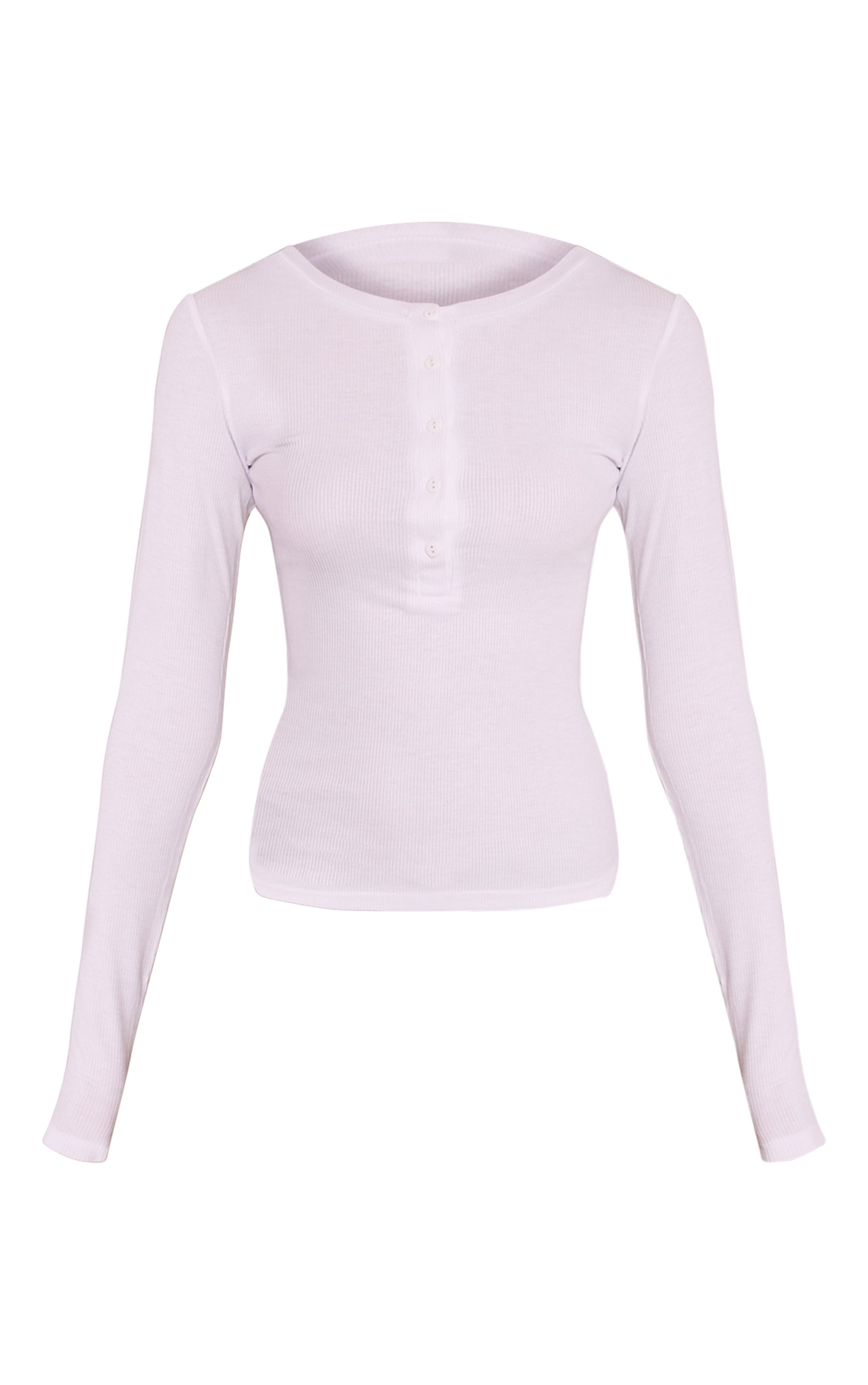 White Soft Rib Button Up Fitted Long Sleeve Top image 5