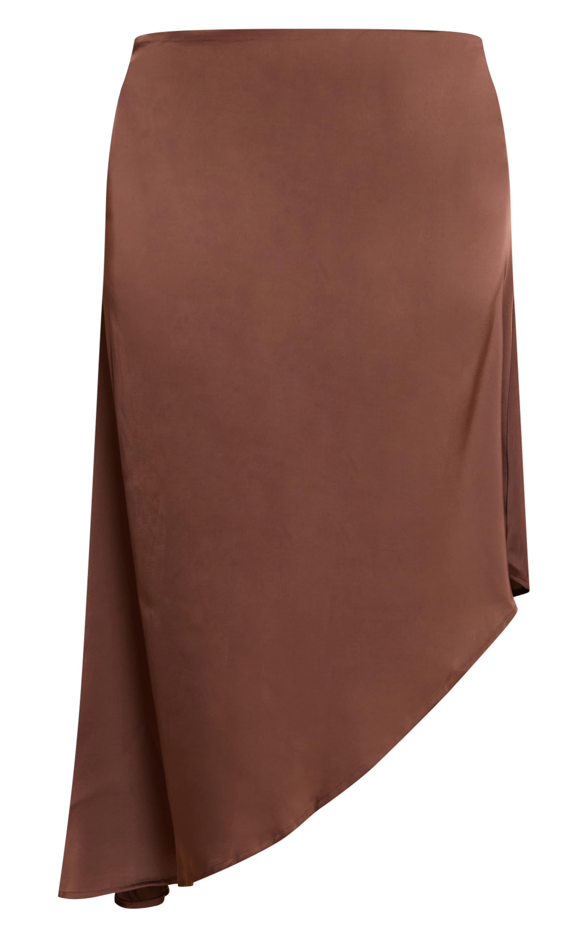 Plus Dark Brown Printed Satin Asymmetric Midi Skirt image 5