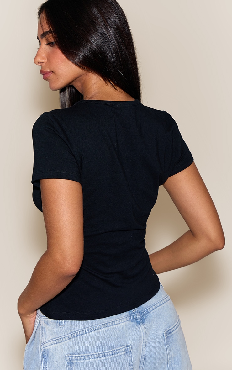 Petite Black Cotton Crew Neck Longline Short Sleeve T-shirt image 2