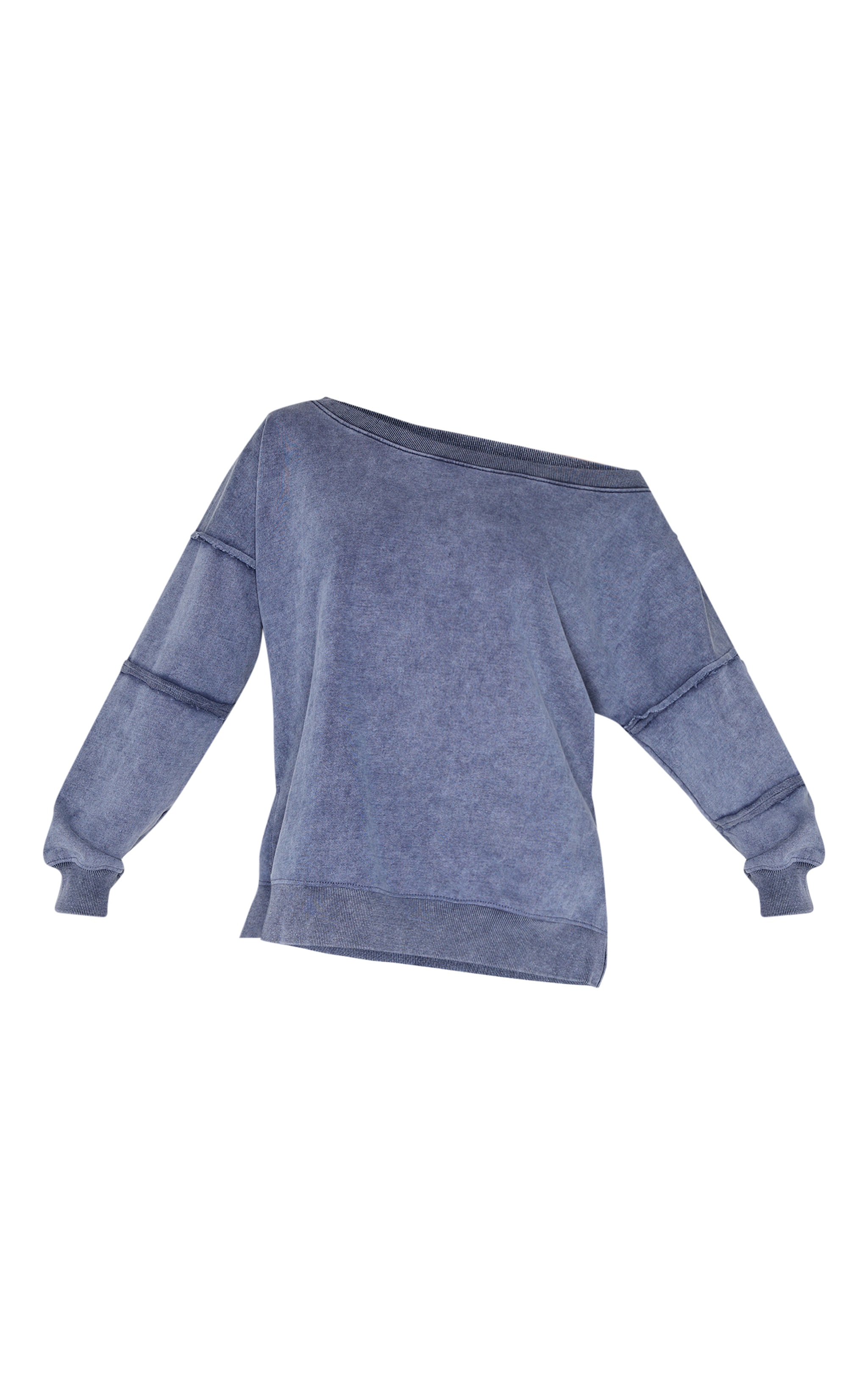  Blue Grey Washed Off The Shoulder Frayed Seam Detail Sweatshirt image 5