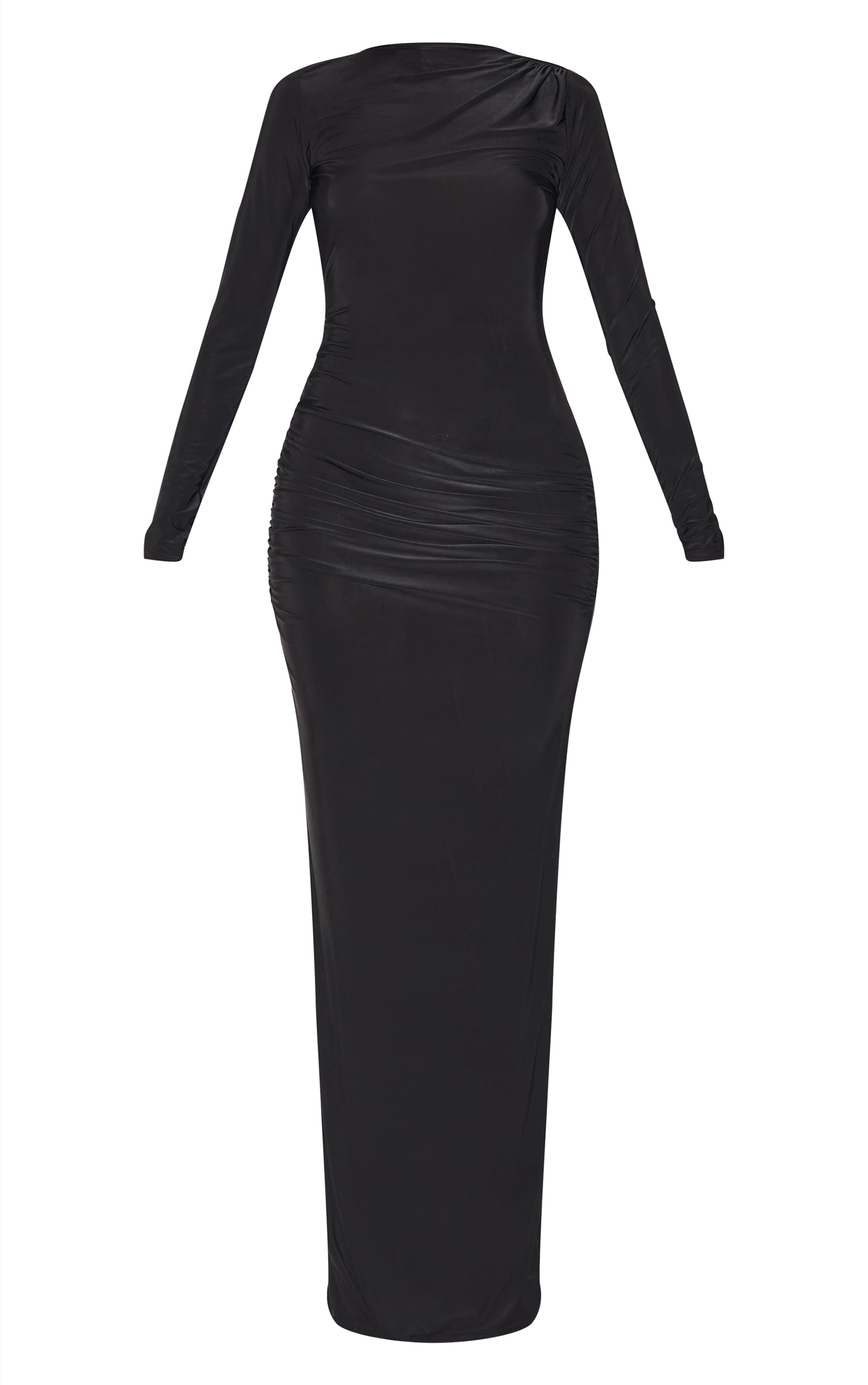Black Slinky Long Sleeve Open Back Maxi Dress image 5