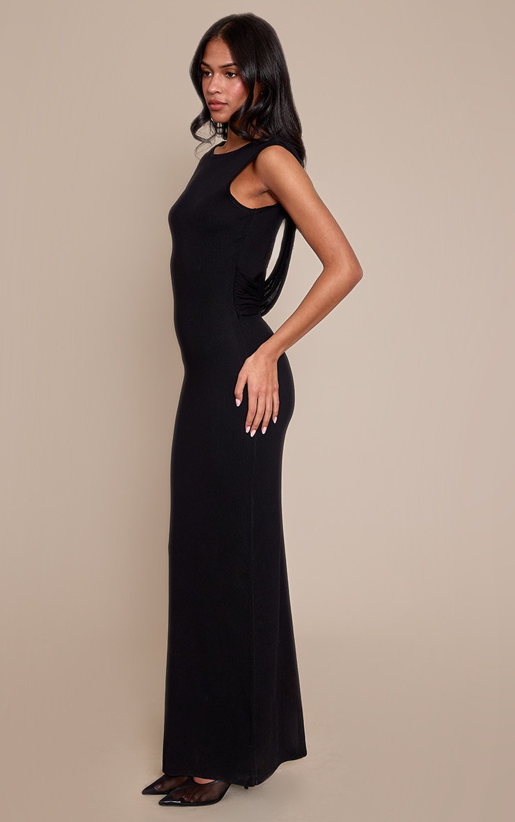 Tall Black Boatneck Sheer Knit Backless Detail Maxi Dress  image 3