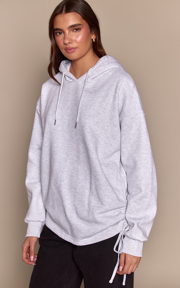 Ash Grey Ruched Side Oversized Hoodie image 1