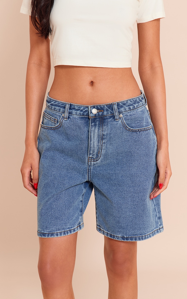 Tall Mid Blue Wash Mid Rise Relaxed Boyfriend Shorts image 5
