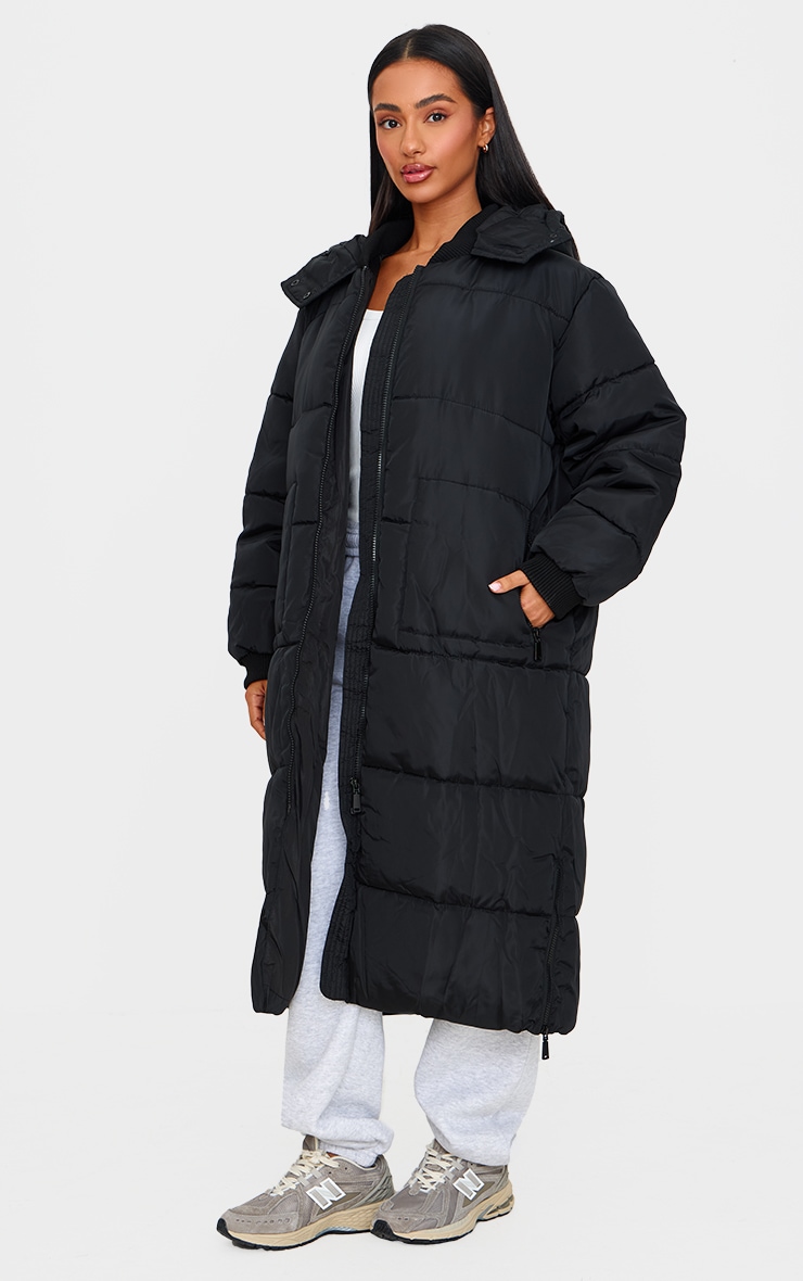 Petite Black Longline Puffer Coat image 3