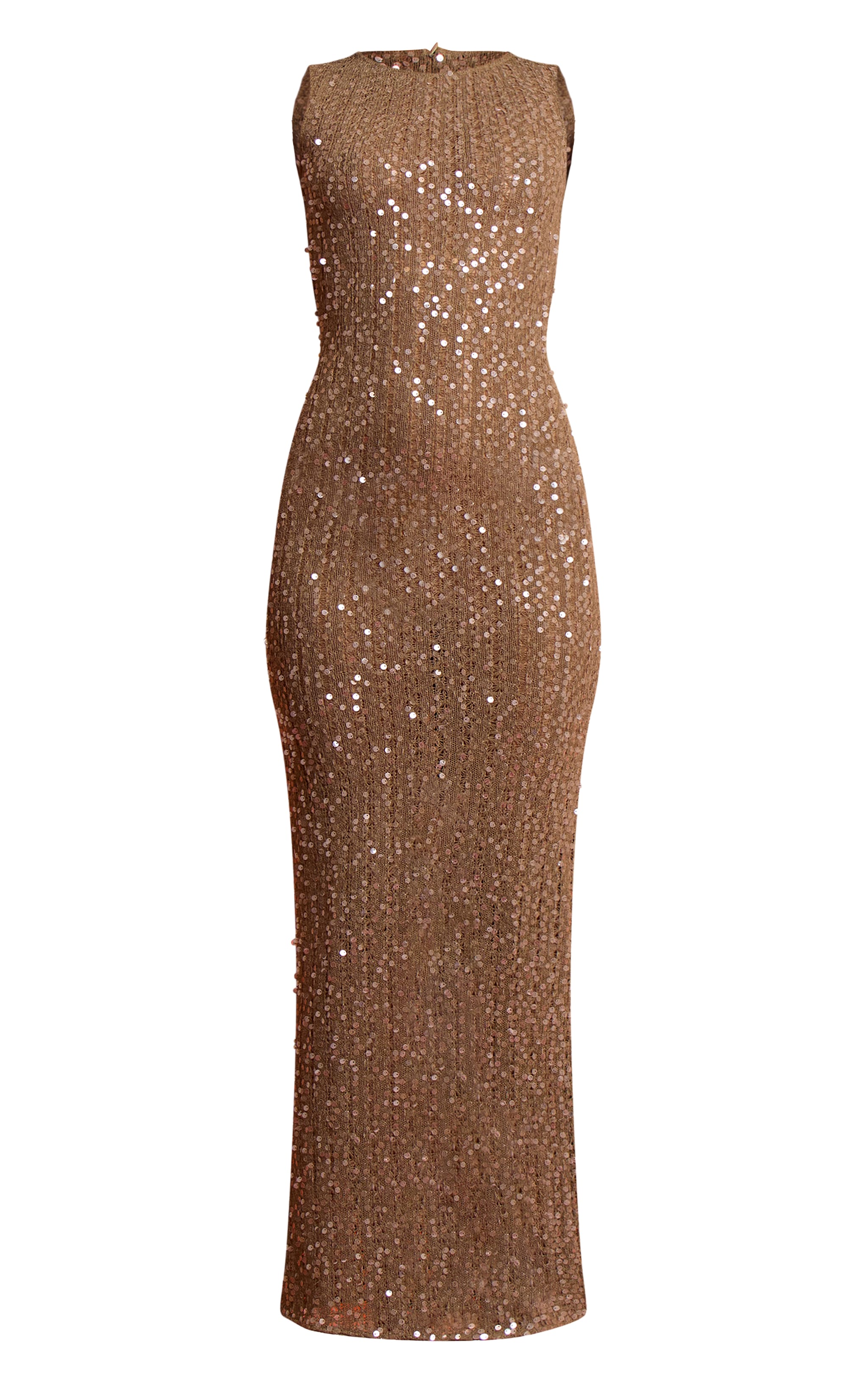 Robe longue kaki transparente à col bateau et sequins image 5