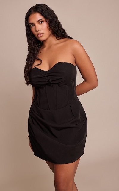 Shape Mini robe bustier noire froncée à détail corset