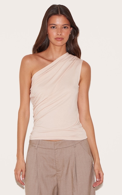 Top asymétrique en coton doux crème à épaule unique