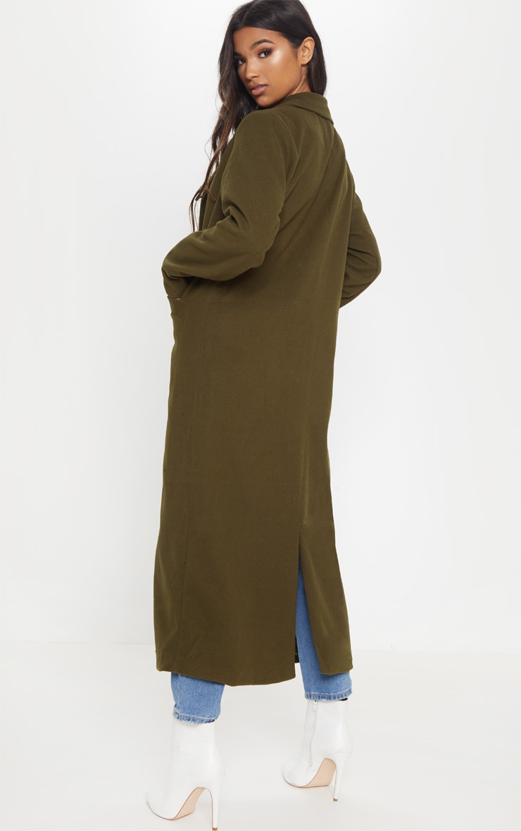 Khaki Longline Double Breasted Coat image 2