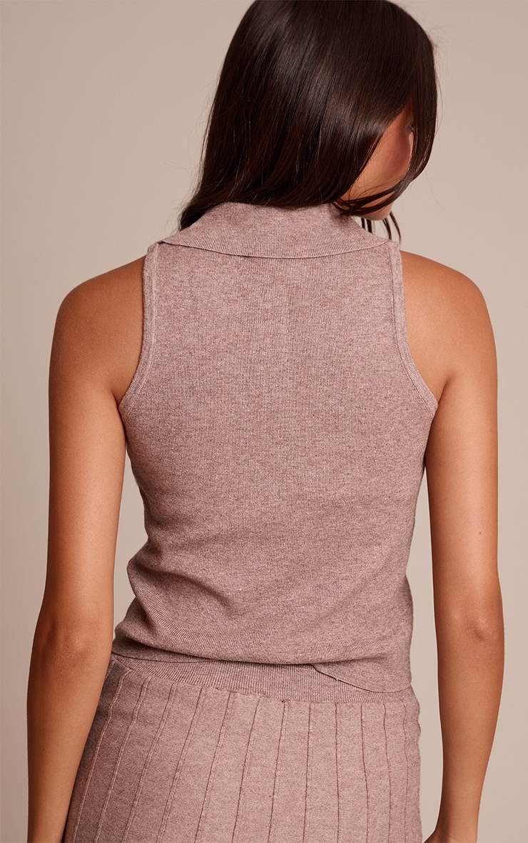 Mocha Polo Collar Sleeveless Knit Top image 2