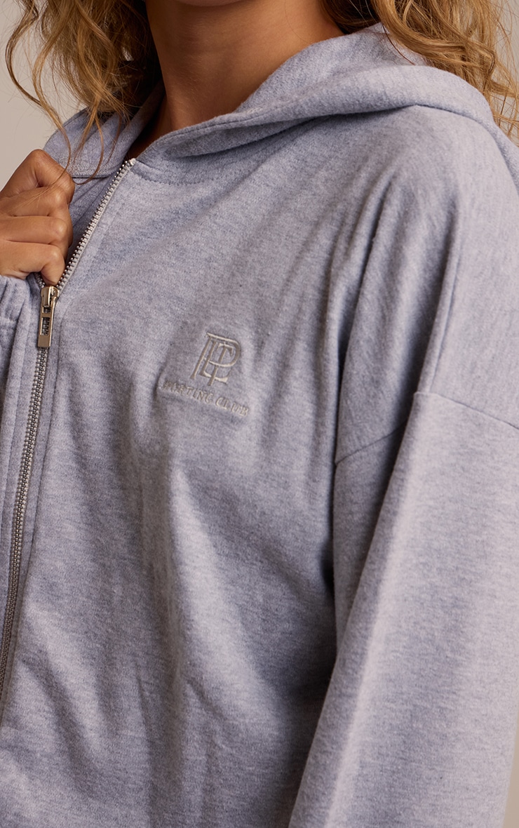 Grey Marl Super Soft PLT Embroidered Zip Up Jacket image 4