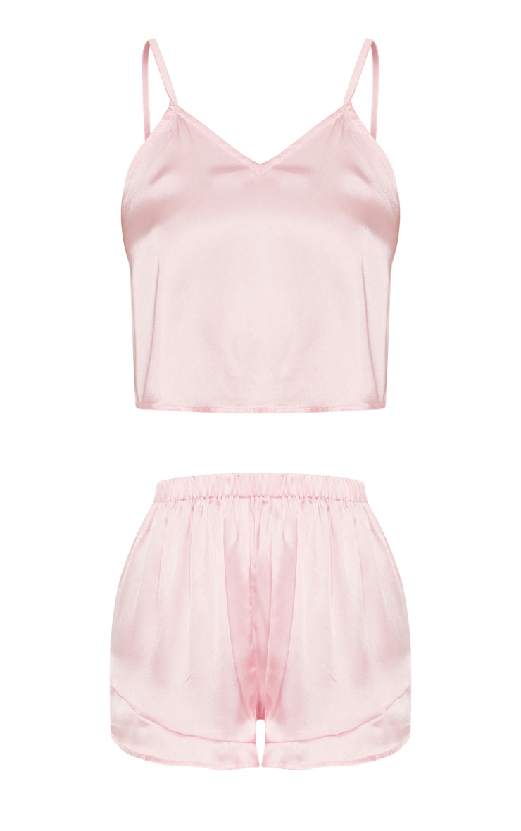 Pink Satin Frill Cami Short PJ Set image 1
