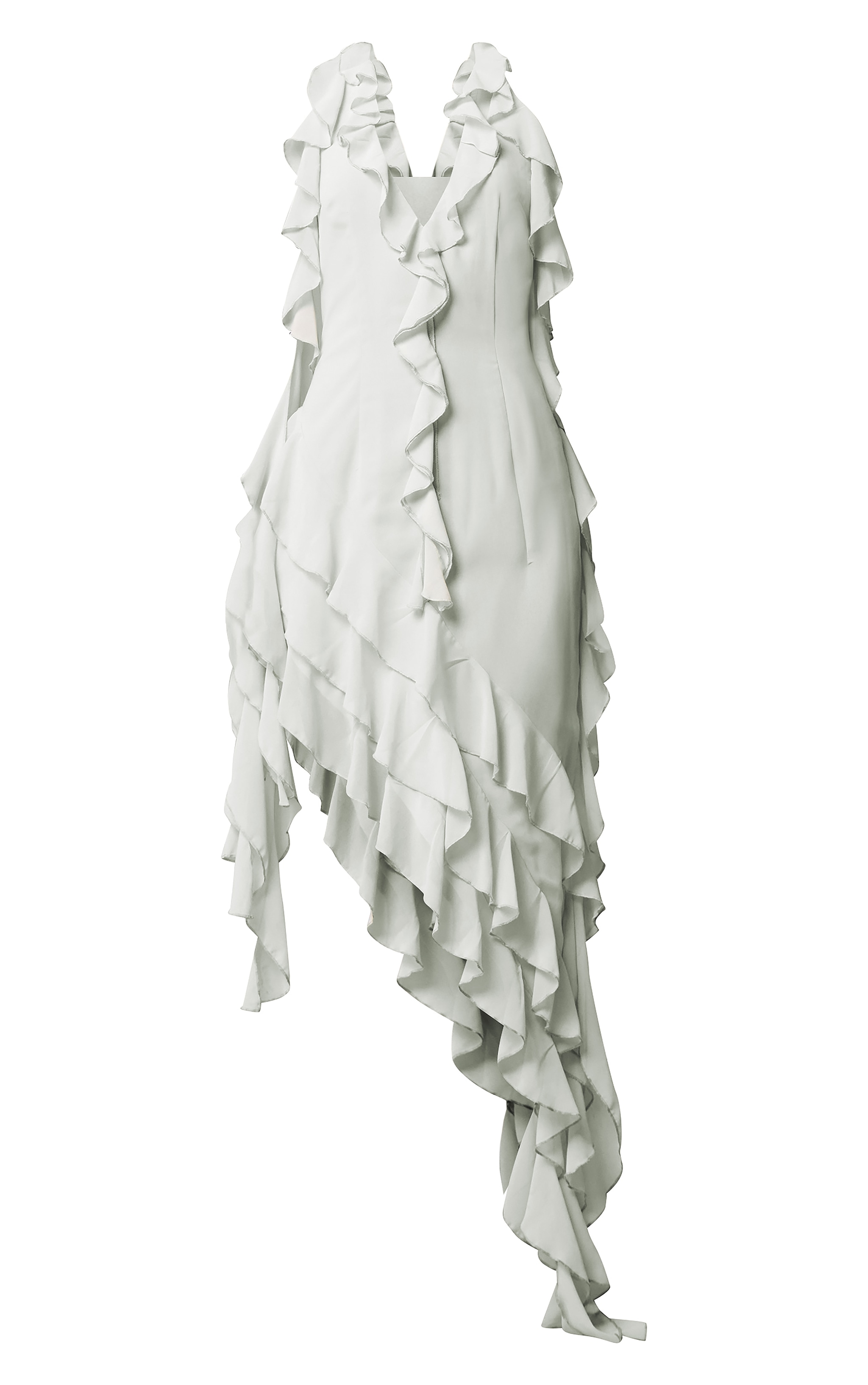 Robe longue en mousseline de soie sauge volantée à décolleté plongeant image 5