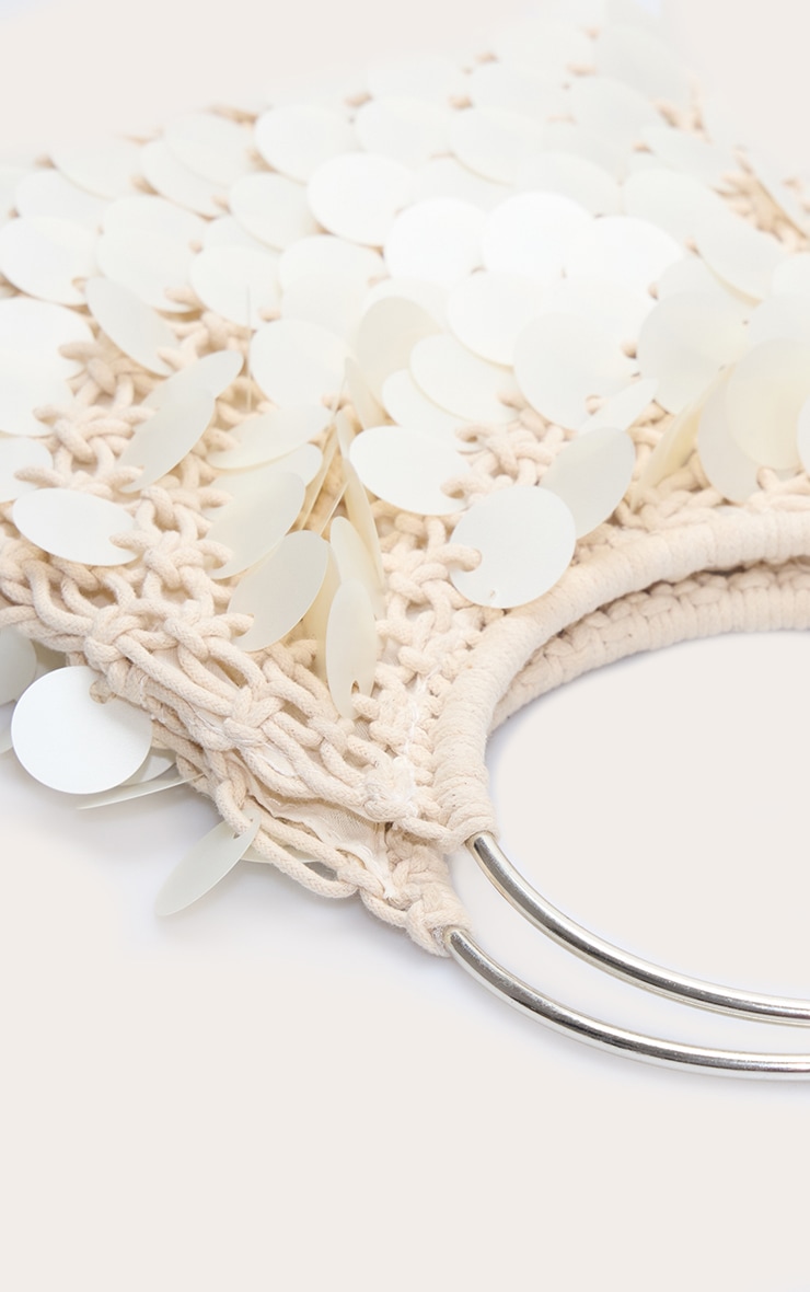 Cream Raffia Matte Sequin Handbag image 3