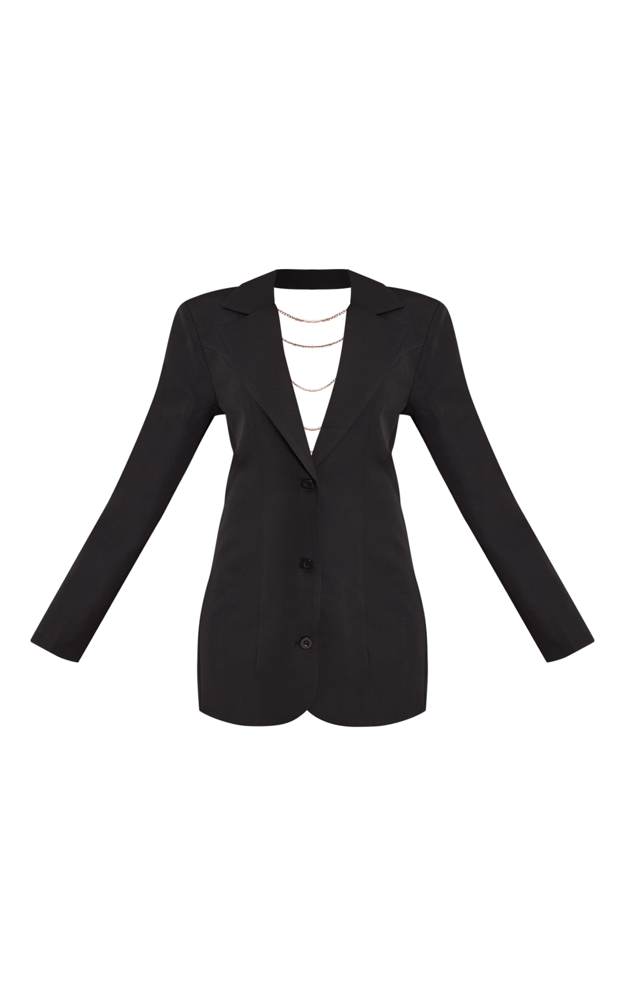 Black Woven Diamante Back Detail Blazer Dress image 5