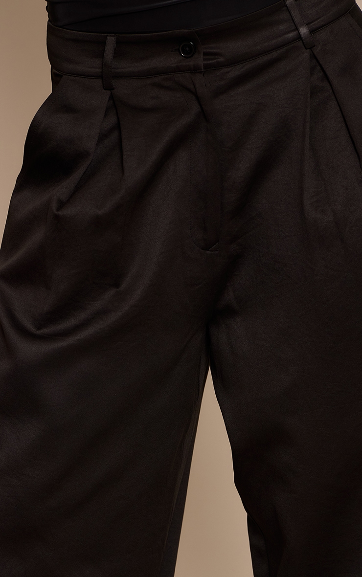 Black Satin Textured Wide Leg Trousers  image 4