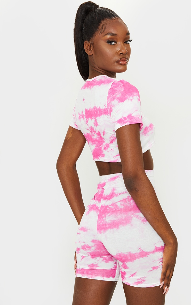 Tall Pink Tie Dye Crop T-Shirt and Bike Shorts image 2