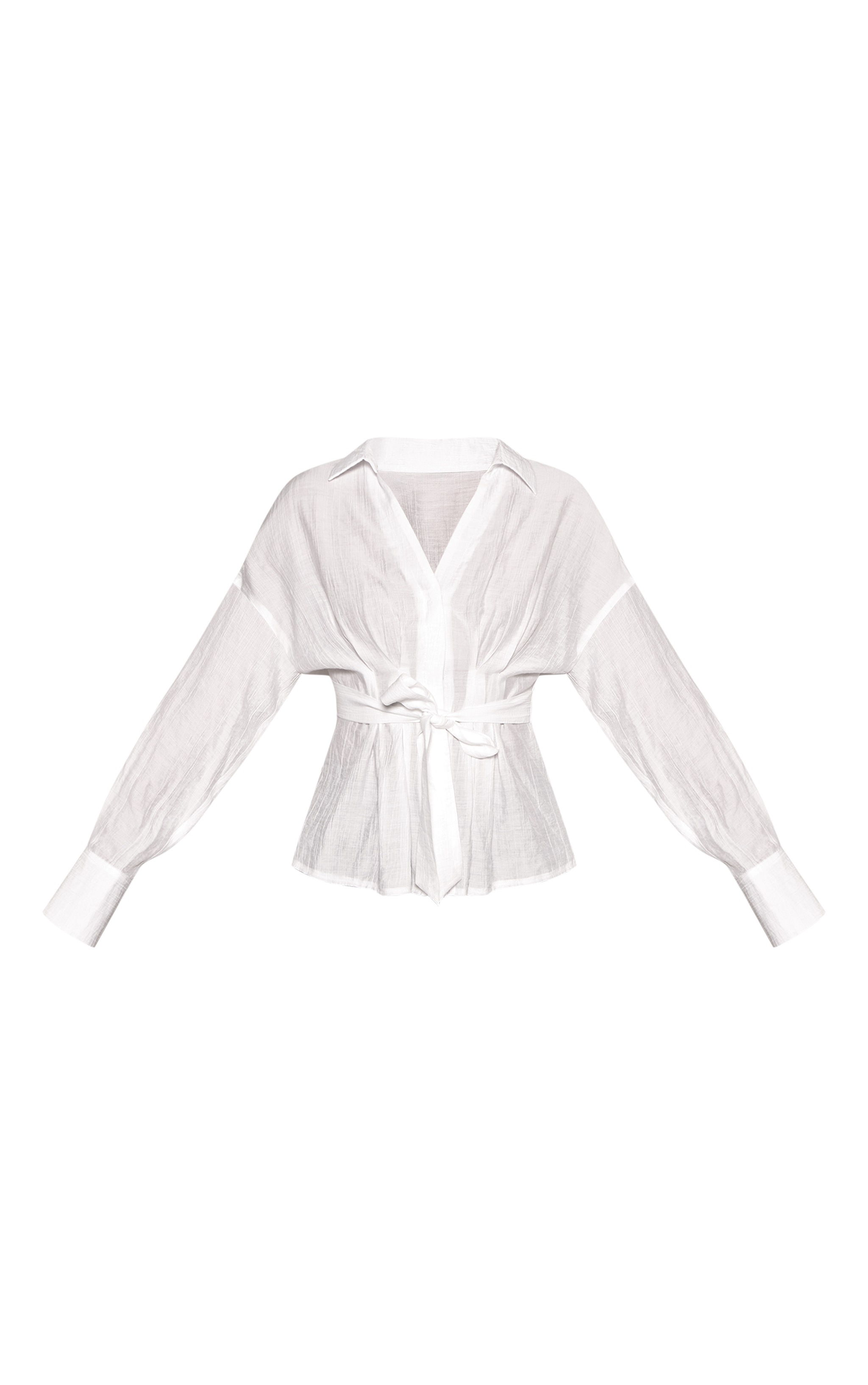 White Woven Wrap Tie Shirt image 5