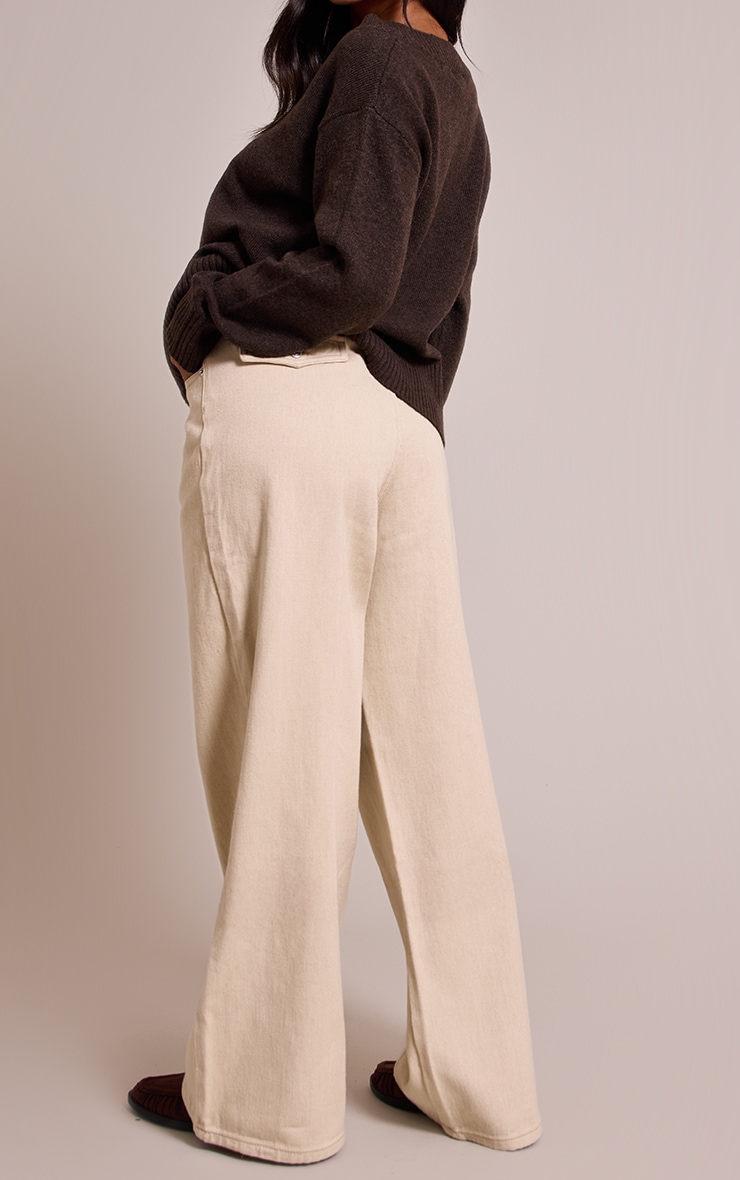 Petite Beige Wide Leg Seam Detail Jeans image 3