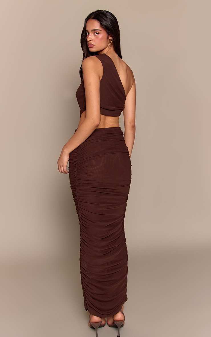 Chocolate One Shoulder Ruched Maxi Dress image 2