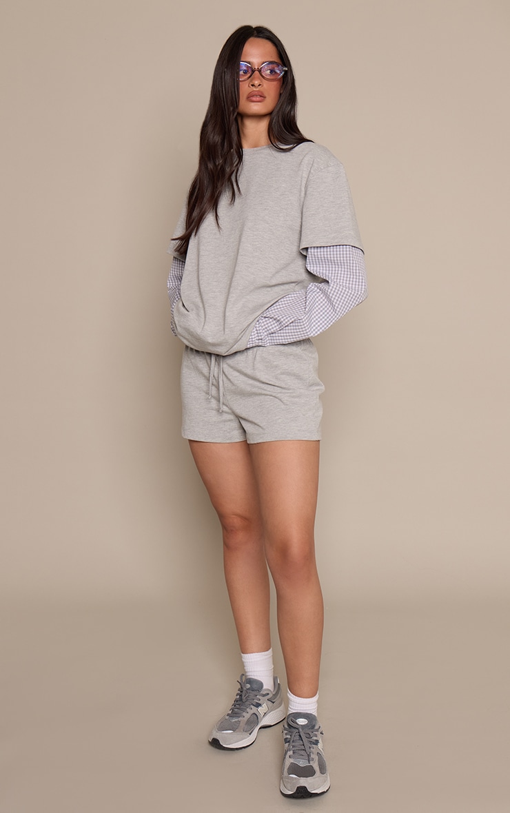 Grey Cotton Jersey Checked Pocket Detail Shorts