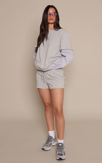 Grey Cotton Jersey Checked Pocket Detail Shorts