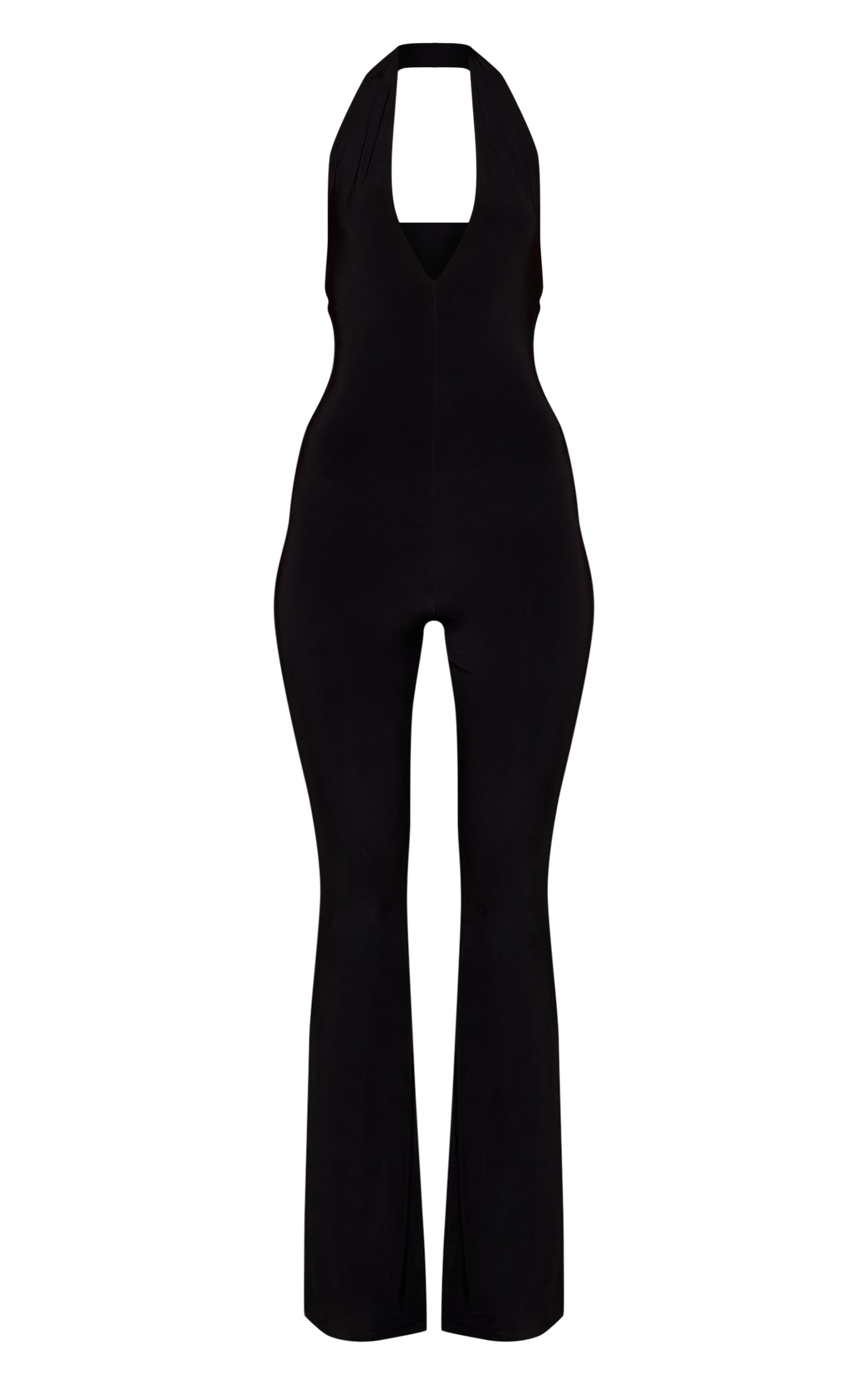 Black Double Layer Slinky Halter Neck Plunge Jumpsuit image 5