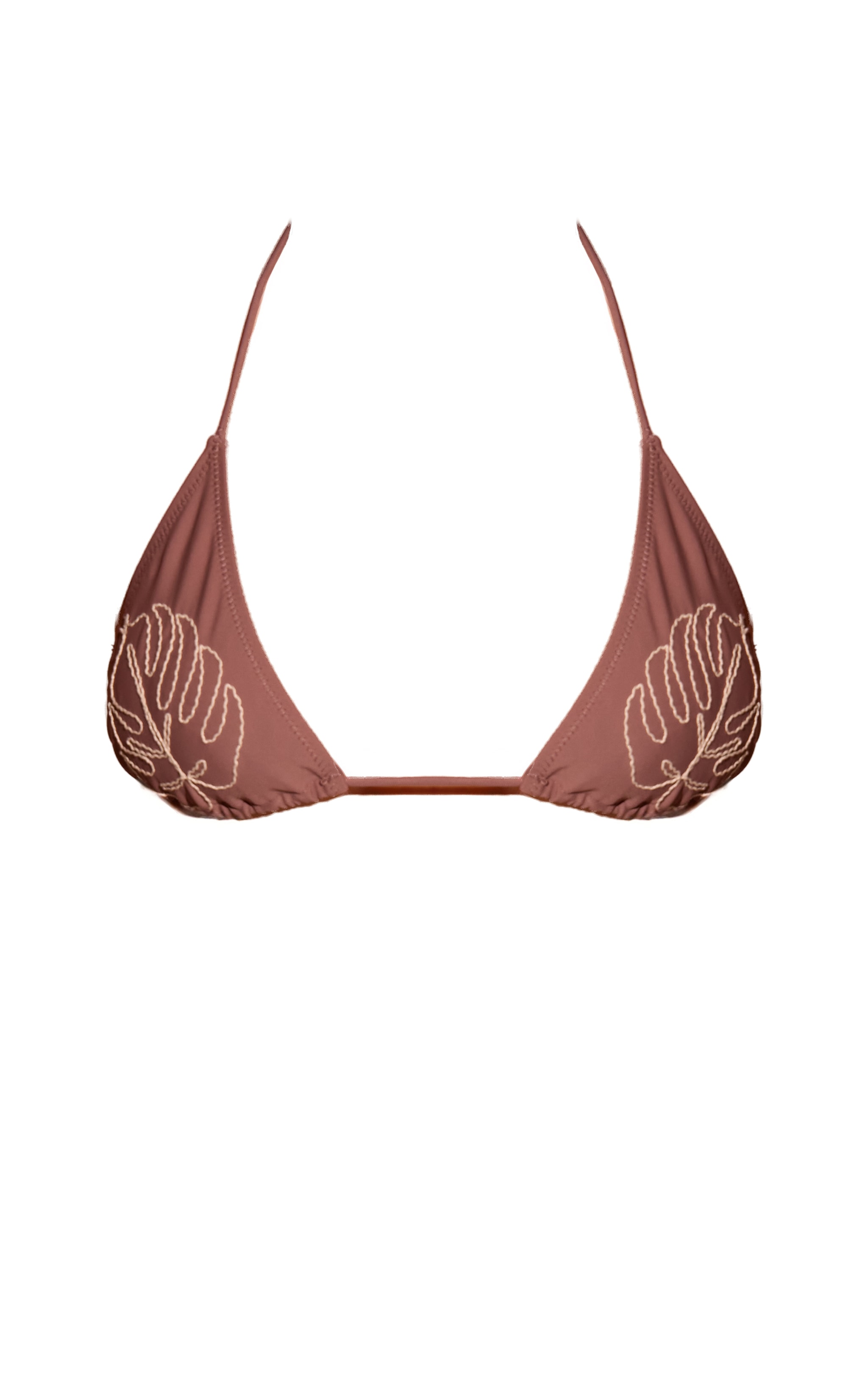Taupe Leaf Embroidered Triangle Bikini Top image 5
