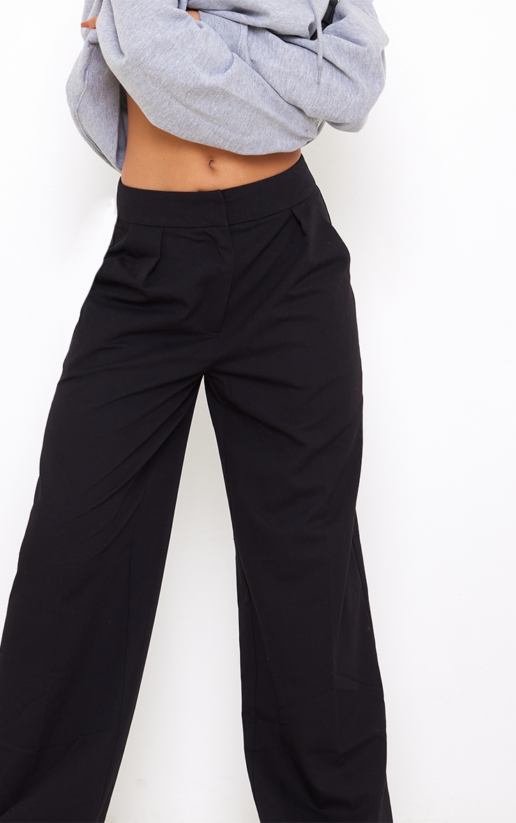 Black Tailored High Waist Pleated Front Wide Leg Trousers image 4