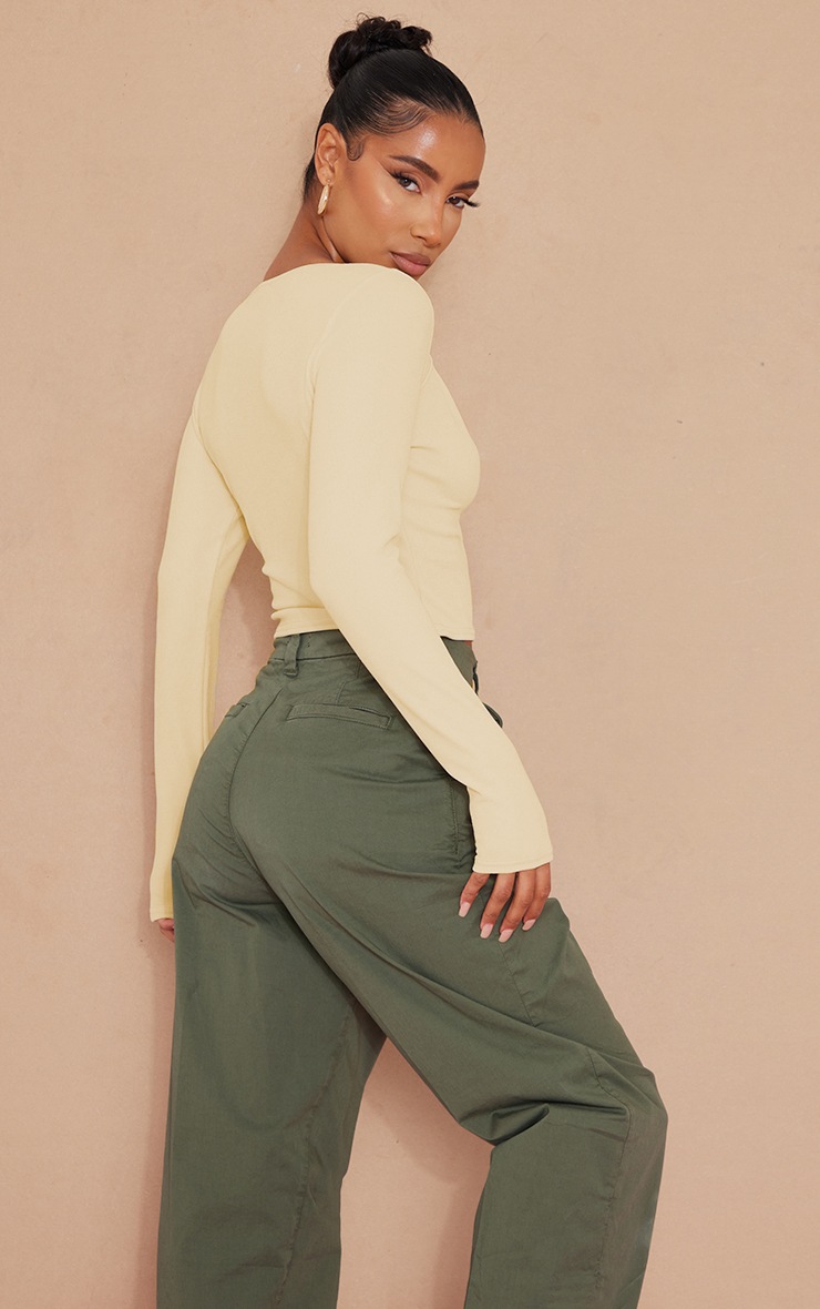 Cream Textured Rib Button Front Top image 2