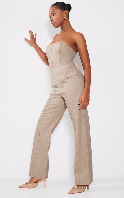 Combinaison large gris pierre à détail zip