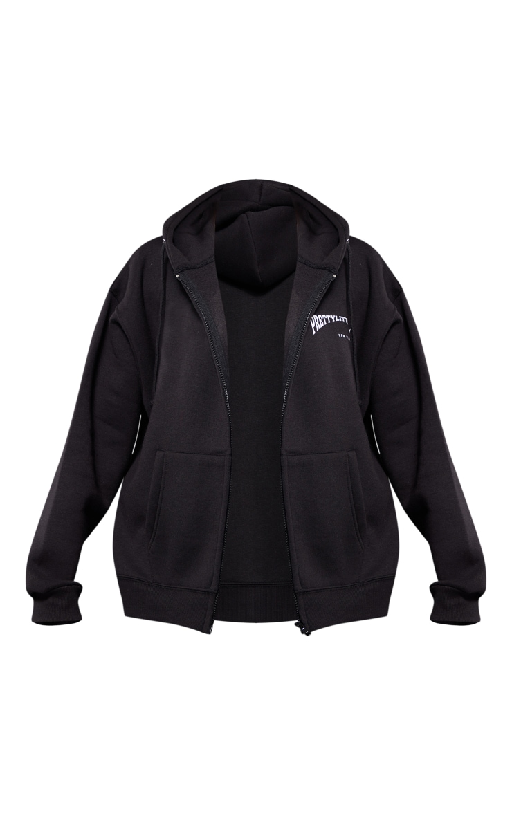 Plt Black New Vibe Print Oversized Zip Up Hoodie PrettyLittleThing USA