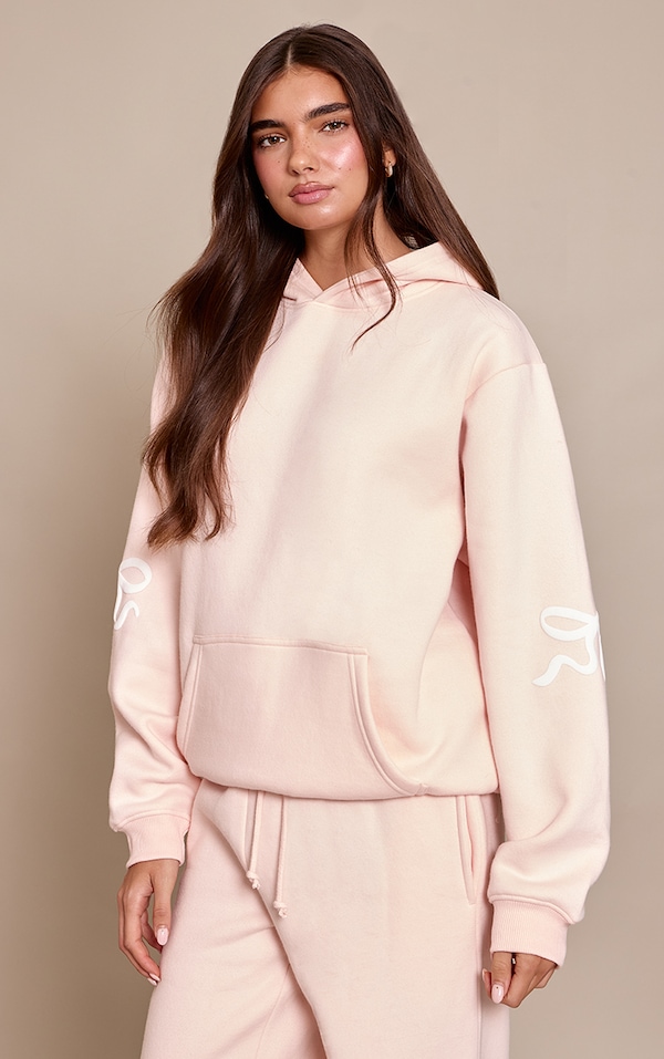 Pink Bow Puff Print Pullover Hoodie