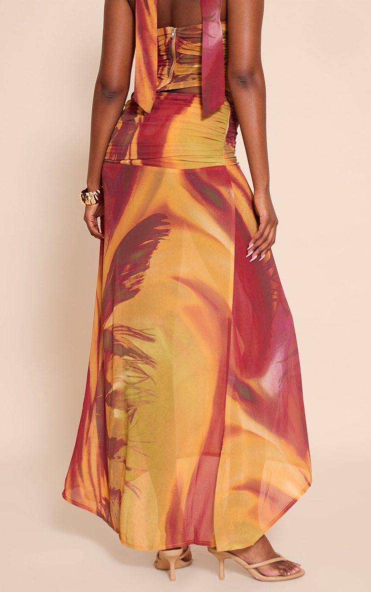 Multi Abstract Printed Chiffon Ruched Maxi Skirt image 3