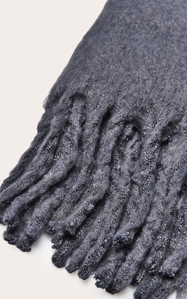 Charcoal Brushed Knit Tassel Scarf image 3
