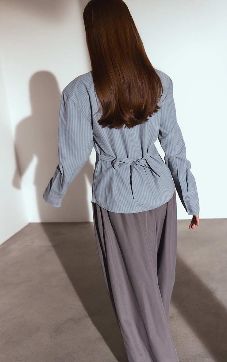 Grey Pleated Eyelet Waistband Wide Leg Pants image 3