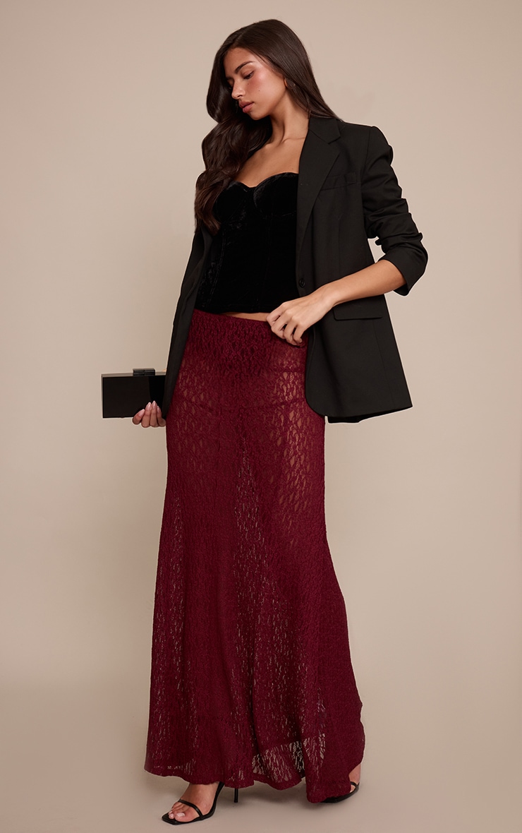 Plum Lace Seam Detail Maxi Skirt image 1